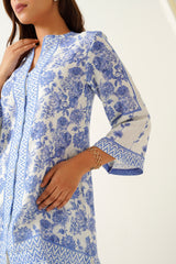 Blue Printed Linen Set