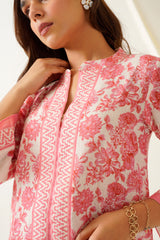 Peach Printed Pure Linen Co-Ord Set