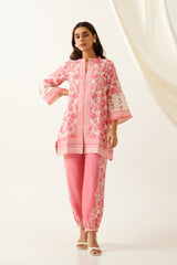 Peach Printed Pure Linen Co-Ord Set