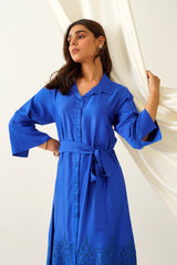 Royal Blue Embroidered Dress for women online-inching india