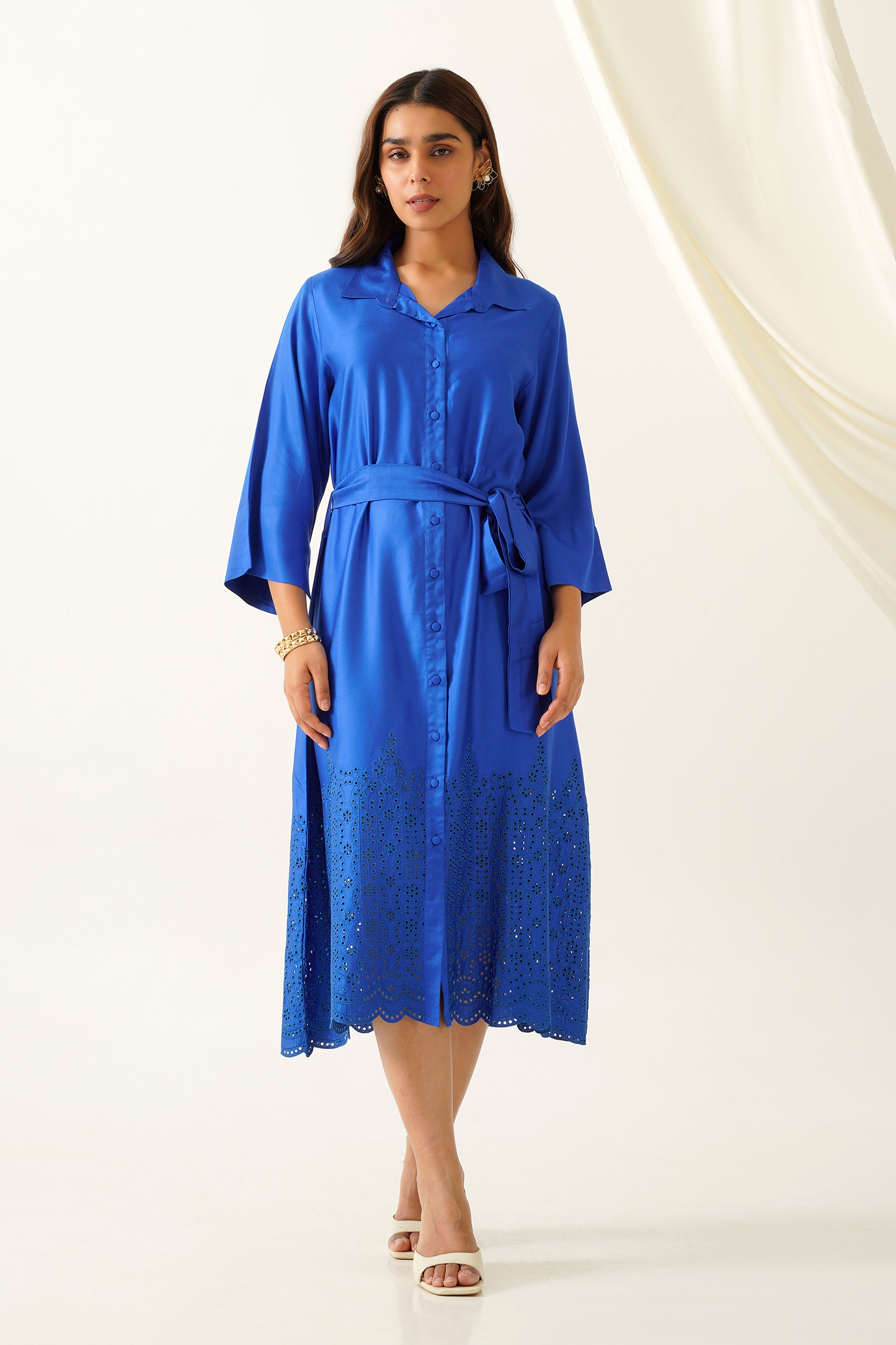 WOMEN'S BLUE THE ROYAL EMBROIDERY SHORT DRESS