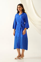Royal Blue Embroidered Dress for women online-inching india