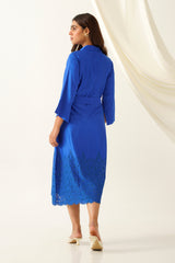 Royal Blue Embroidered Dress for women online-inching india