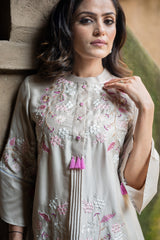 Beige Floral Fusion Kurta Set for women