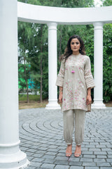 Beige Floral Fusion Kurta Set for women