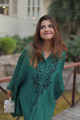 Bottle Green Embroidered Cape Set- Inching India