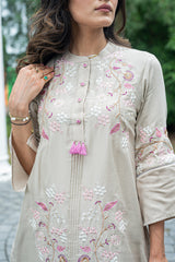 Beige Floral Fusion Kurta Set for women