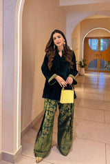 Bottle Green Velvet Top with Brocade Farshi Pants