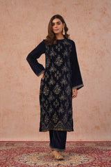 Midnight Crush Velvet Embroidered Suit- Inching India