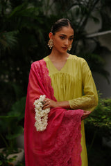 Green Suit Set with Pink Dupatta For Women's