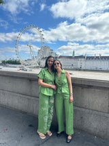 Green Linen Waist Coat Set