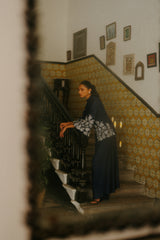 Navy Blue Embroidered Coat with Asymmetrical Pants