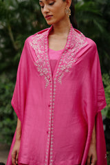 Beautiful Pink Embroidered Cape Set For Women