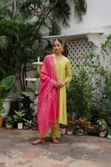 Green Suit Set with Pink Dupatta For Women's