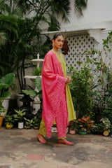 Green Suit Set with Pink Dupatta For Women's