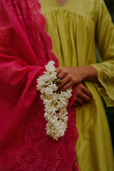 Green Suit Set with Pink Dupatta For Women's