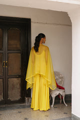 Yellow Organza Cape Set with Sharara for Women