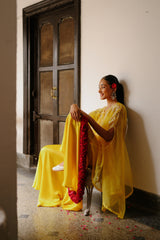 Yellow Organza Cape Set with Sharara for Women