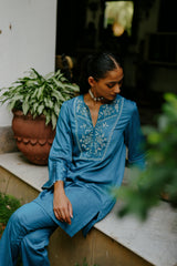 Deep Teal Blue Embroidered Suit