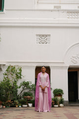 Light Pink Hand Embroidered Sharara suit Set- Inchingindia