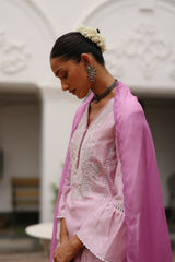 Light Pink Hand Embroidered Sharara suit Set- Inchingindia