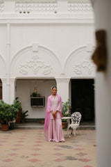 Light Pink Hand Embroidered Sharara suit Set- Inchingindia