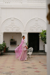 Light Pink Hand Embroidered Sharara suit Set- Inchingindia