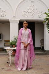 Light Pink Hand Embroidered Sharara Suit Set- Inchingindia