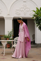 Light Pink Hand Embroidered Sharara suit Set- Inchingindia