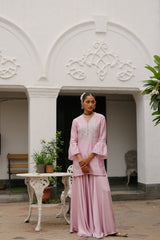 Light Pink Hand Embroidered Sharara suit Set- Inchingindia