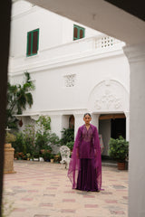 Wine Hand Embroidered Sharara Set- Inching India