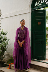 Wine Hand Embroidered Sharara Set- Inching India