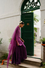 Wine Hand Embroidered Sharara Set- Inching India