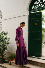 Wine Hand Embroidered Sharara Set- Inching India