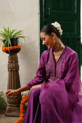 Wine Hand Embroidered Sharara Set- Inching India