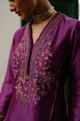 Wine Hand Embroidered Sharara Set- Inching India