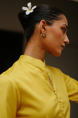 Yellow Coat Set with Wide Pants for Women's