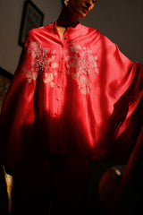 Strawberry Pink Embroidered Cape Set- Inchingindia