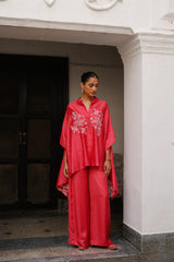 Strawberry Pink Embroidered Cape Set- Inchingindia