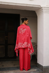 Strawberry Pink Embroidered Cape Set- Inchingindia