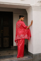 Strawberry Pink Embroidered Cape Set- Inchingindia