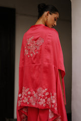 Strawberry Pink Embroidered Cape Set- Inchingindia