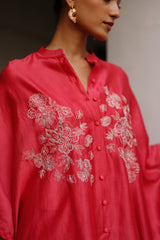 Strawberry Pink Embroidered Cape Set- Inchingindia