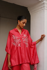 Strawberry Pink Embroidered Cape Set- Inchingindia