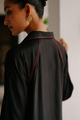 Black Top with Floral Embroidered Pants