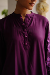 Floral Embroidered Wine Kurta Set