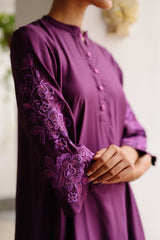 Floral Embroidered Wine Kurta Set