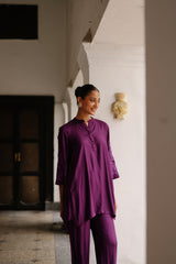 Floral Embroidered Wine Kurta Set