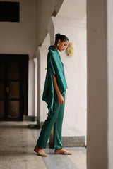 Bottle Green Embroidered Cape Set- Inching India