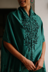 Bottle Green Embroidered Cape Set- Inching India